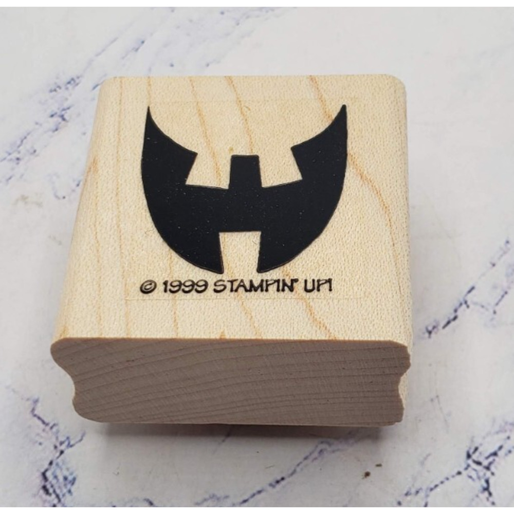 Stampin' Up! Halloween Grinning Jack-O-Lantern Face Bat Rubber Stamp Wood